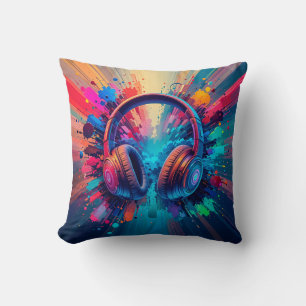 Vibrant Headphones Against Splash of Colourful Pai Cushion