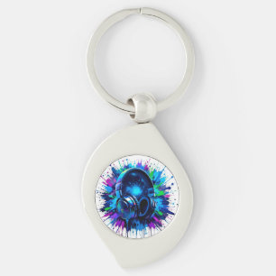 Vibrant Headphones Against Splash of Colourful Pai Key Ring