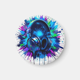 Vibrant Headphones Against Splash of Colourful Pai Magnet
