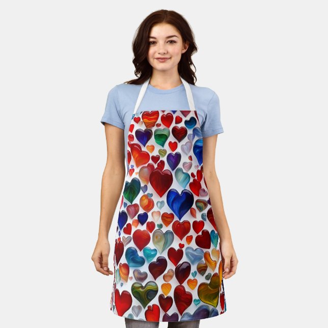 Vibrant Heart Pattern Apron - Kitchen Accessory (Worn)