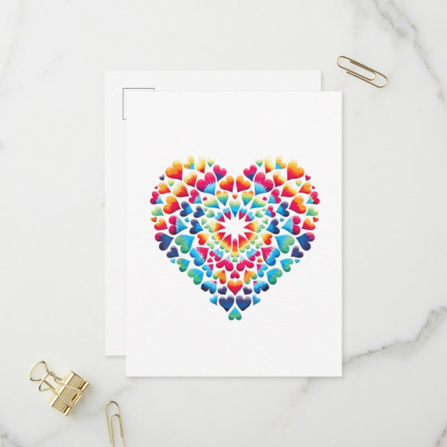 Vibrant Heart Tie-Dye Invitation Postcard (Front/Back In Situ)