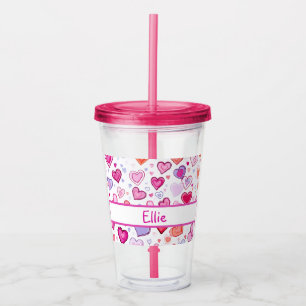 Vibrant Hearts Colourful Custom Name Acrylic Tumbler