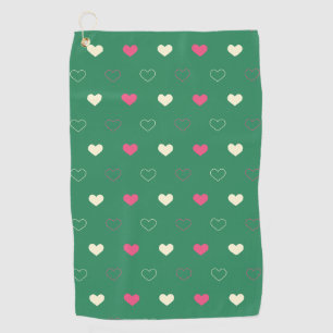 Vibrant Hearts on Green: Pink & Cream Contrast Golf Towel