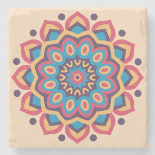Vibrant Hexcolor Mandala Stone Coaster