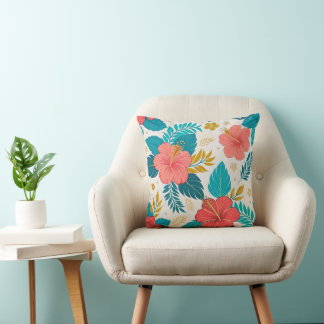 Vibrant Hibiscus Floral Cushion