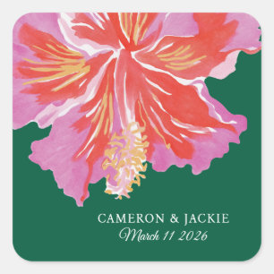 Vibrant Hibiscus Tropical Wedding Square Sticker