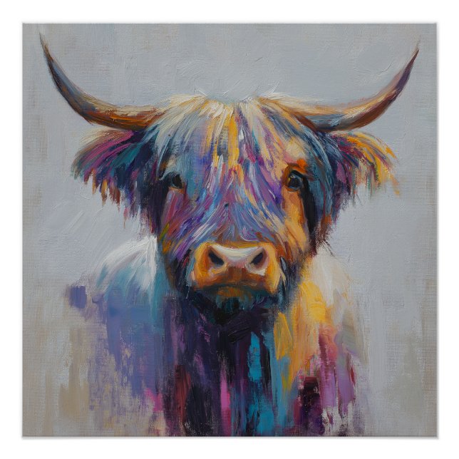 Vibrant Highland Cow Wall Art Print (Front)