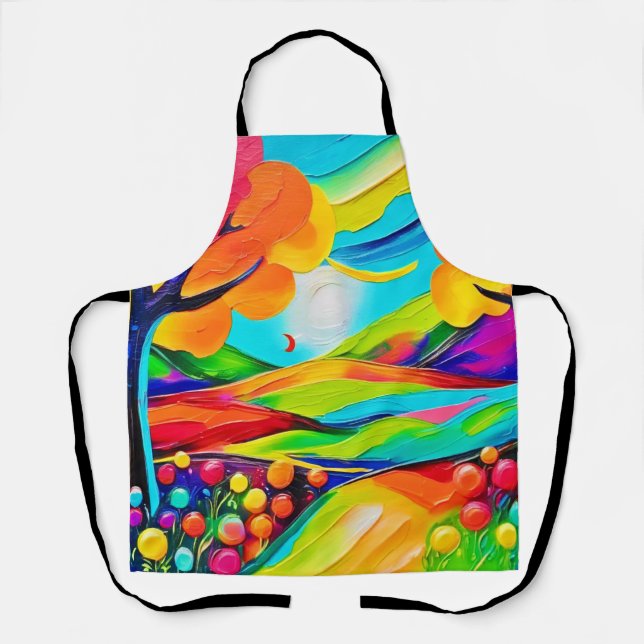 Vibrant Hillside Harmony Painting Apron (Front)