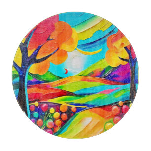 Vibrant Hillside Harmony Painting Cutting Board
