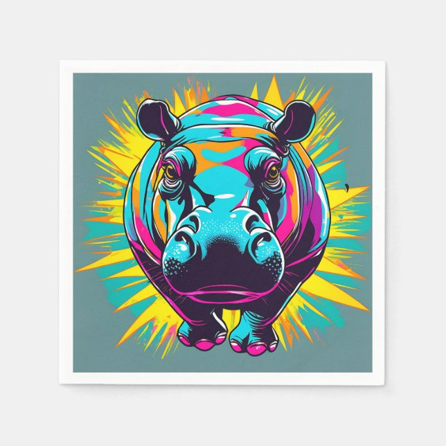 Vibrant Hippo Animal Napkin (Front)