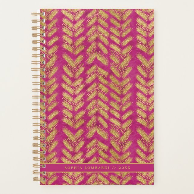 Vibrant Hot Pink and Gold Pattern Planner (Front)
