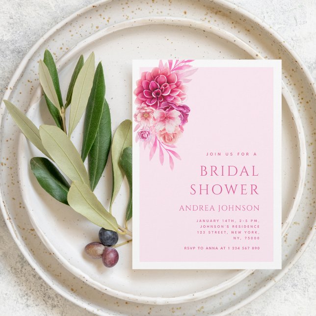 Vibrant Hot Pink Chic Floral Bridal Shower Invitation (Creator Uploaded)