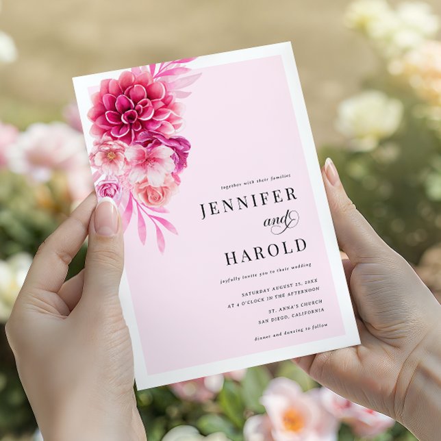 Vibrant Hot Pink Floral QR Code All in One Wedding Invitation (Creator Uploaded)