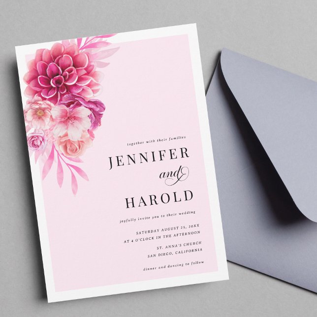 Vibrant Hot Pink Floral QR Code All in One Wedding Invitation (Creator Uploaded)