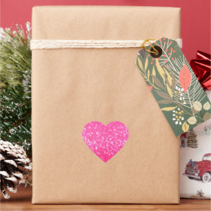 Vibrant Hot Pink Glitter Sparkle Texture Photo Heart Sticker