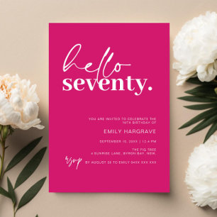Vibrant Hot Pink Hello 70th Birthday Party  Invitation