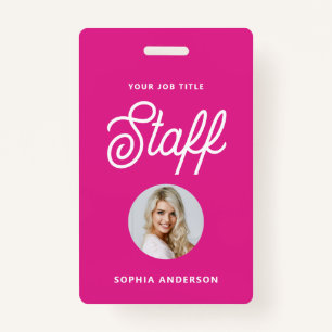 Vibrant Hot Pink   Photo and Trendy Script ID Badge