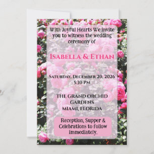 Vibrant Hot Pink Rose Bush Garden Wedding Invitation