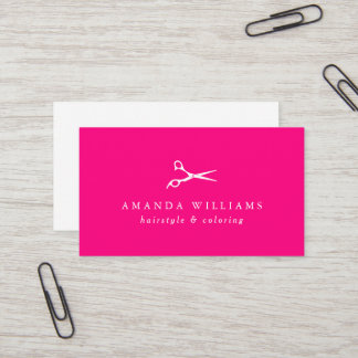 Vibrant hot pink Scissors Hair Stylist Business Card