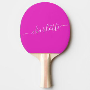 Vibrant Hot Pink Script Name Personalised  Ping Pong Paddle