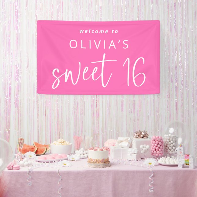 Vibrant Hot Pink Welcome to Sweet 16 Birthday Banner (Party)