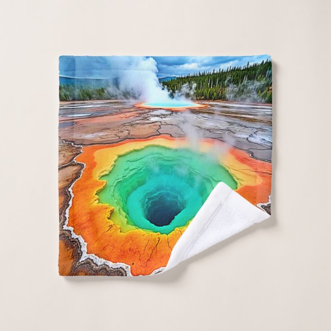 Vibrant Hot Spring: Earth's Wonder Art Bath Towel Set (Wash Cloth)