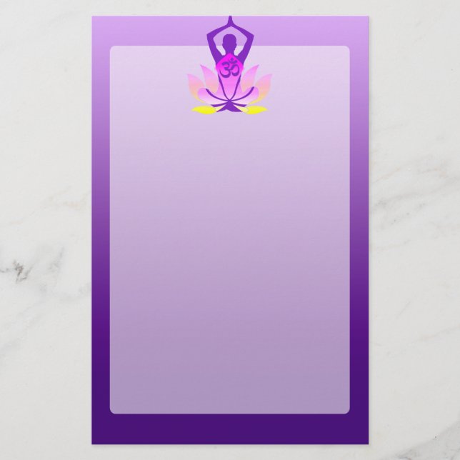 Vibrant Hue Om Lotus Yoga Pose Stationery (Front)