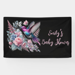 Vibrant Hummingbird And Pink Blooms Baby Shower Banner