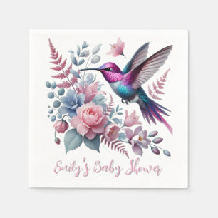 Vibrant Hummingbird And Pink Blooms Baby Shower Napkin