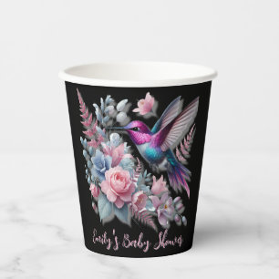 Vibrant Hummingbird And Pink Blooms Baby Shower Paper Cups