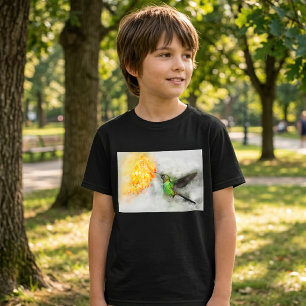 Vibrant Hummingbird and Yellow Floral Watercolor T-Shirt
