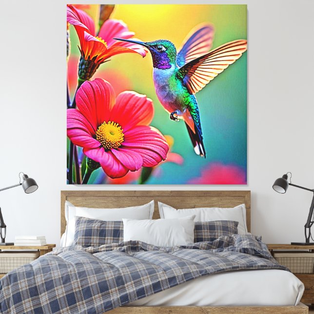Vibrant Hummingbird at Sunset Design Canvas Print (Insitu(Bedroom))