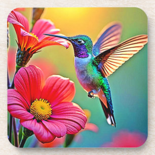 Vibrant Hummingbird at Sunset Design Coaster