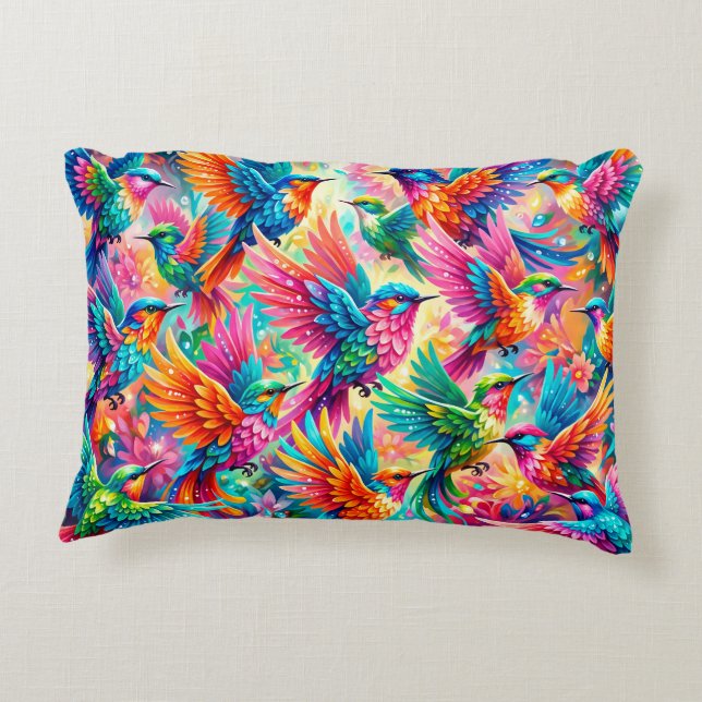 Vibrant Hummingbird Dreamscape – Tropical Boho Decorative Cushion (Back)