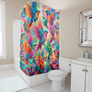 Vibrant Hummingbird Dreamscape – Tropical Boho Shower Curtain