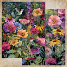 VIBRANT HUMMINGBIRD GARDEN SCRAPBOOK PAPER