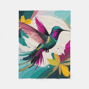 Vibrant Hummingbird in Flight: A Tropical Abstract Fleece Blanket