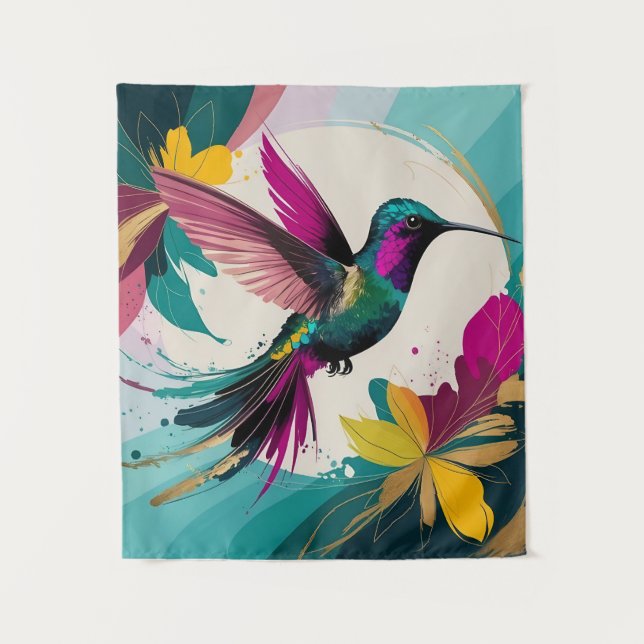 Vibrant Hummingbird in Flight: A Tropical Abstract Tapestry (Front)