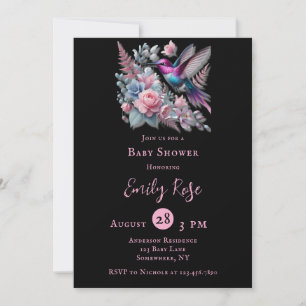 Vibrant Hummingbird & Pink Blooms Girl Baby Shower Invitation