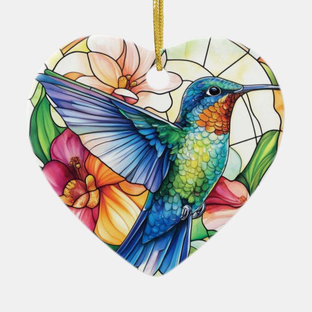 Vibrant Hummingbird Stained Ceramic Tree Decoration (Front)