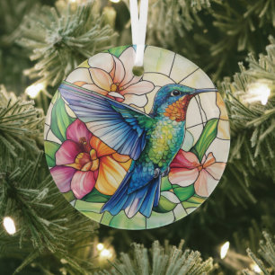 Vibrant Hummingbird Stained Glass Tree Decoration