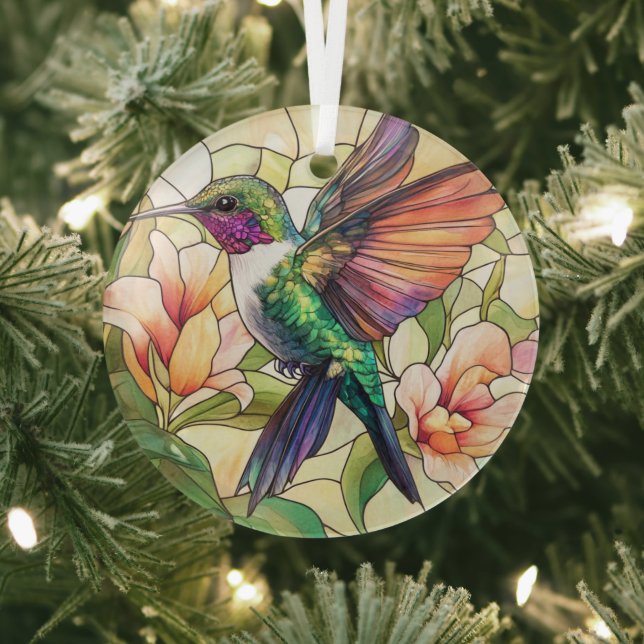 Vibrant Hummingbird Stained Glass Tree Decoration (Insitu)