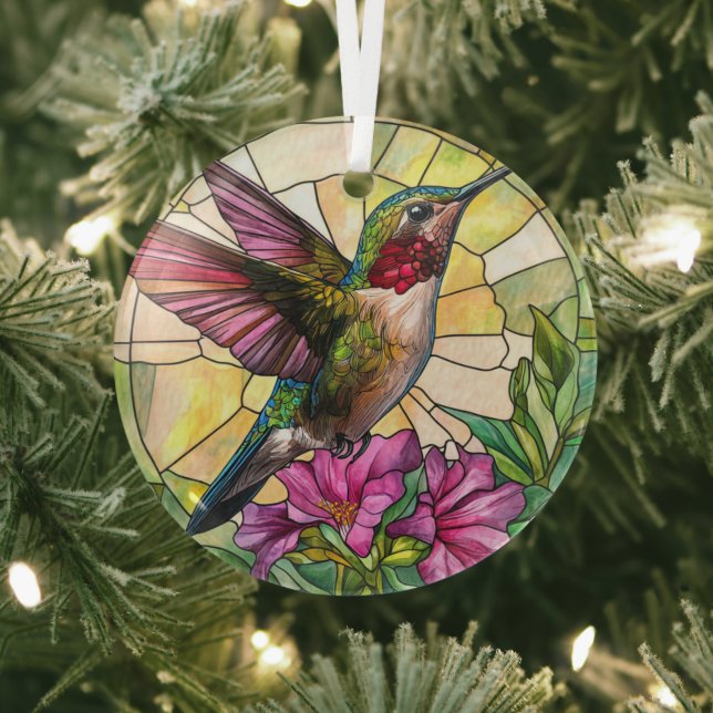 Vibrant Hummingbird Stained Glass Tree Decoration (Insitu)
