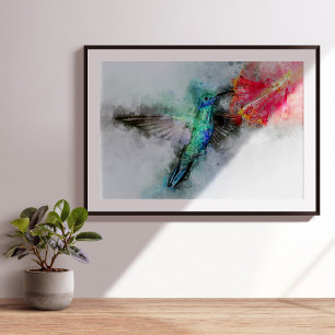 Vibrant Hummingbird Watercolor Floral Art Print