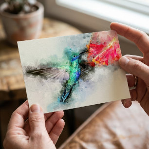 Vibrant Hummingbird Watercolor Floral Art Print Postcard