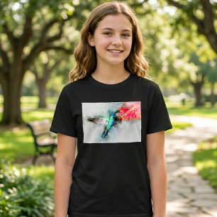 Vibrant Hummingbird Watercolor Floral Art Print T-Shirt