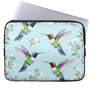Vibrant Hummingbirds and White Cherry Blossom Laptop Sleeve