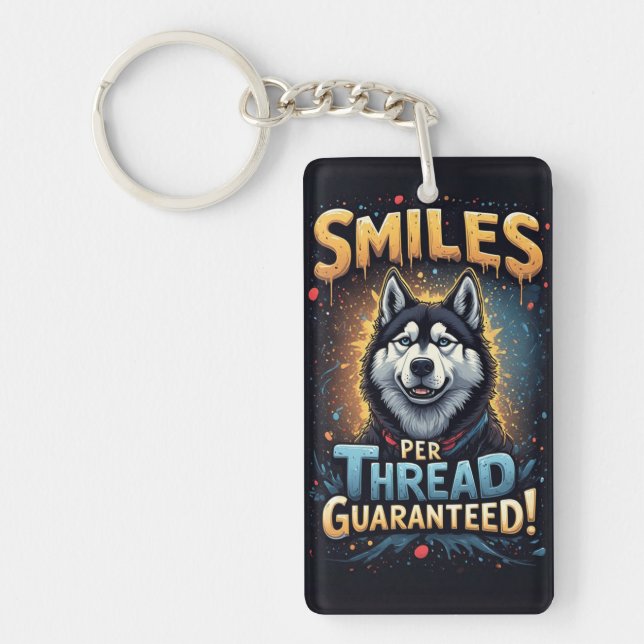 Vibrant Husky With Bold Typography Key Ring (Front)