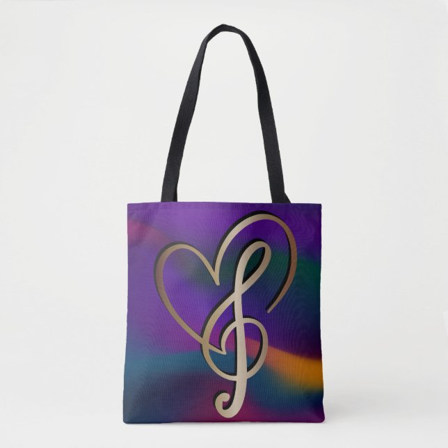 Vibrant I Love Heart Gold Music Note Tote Bag (Front)