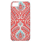 Vibrant ikat pattern in red and turquoise